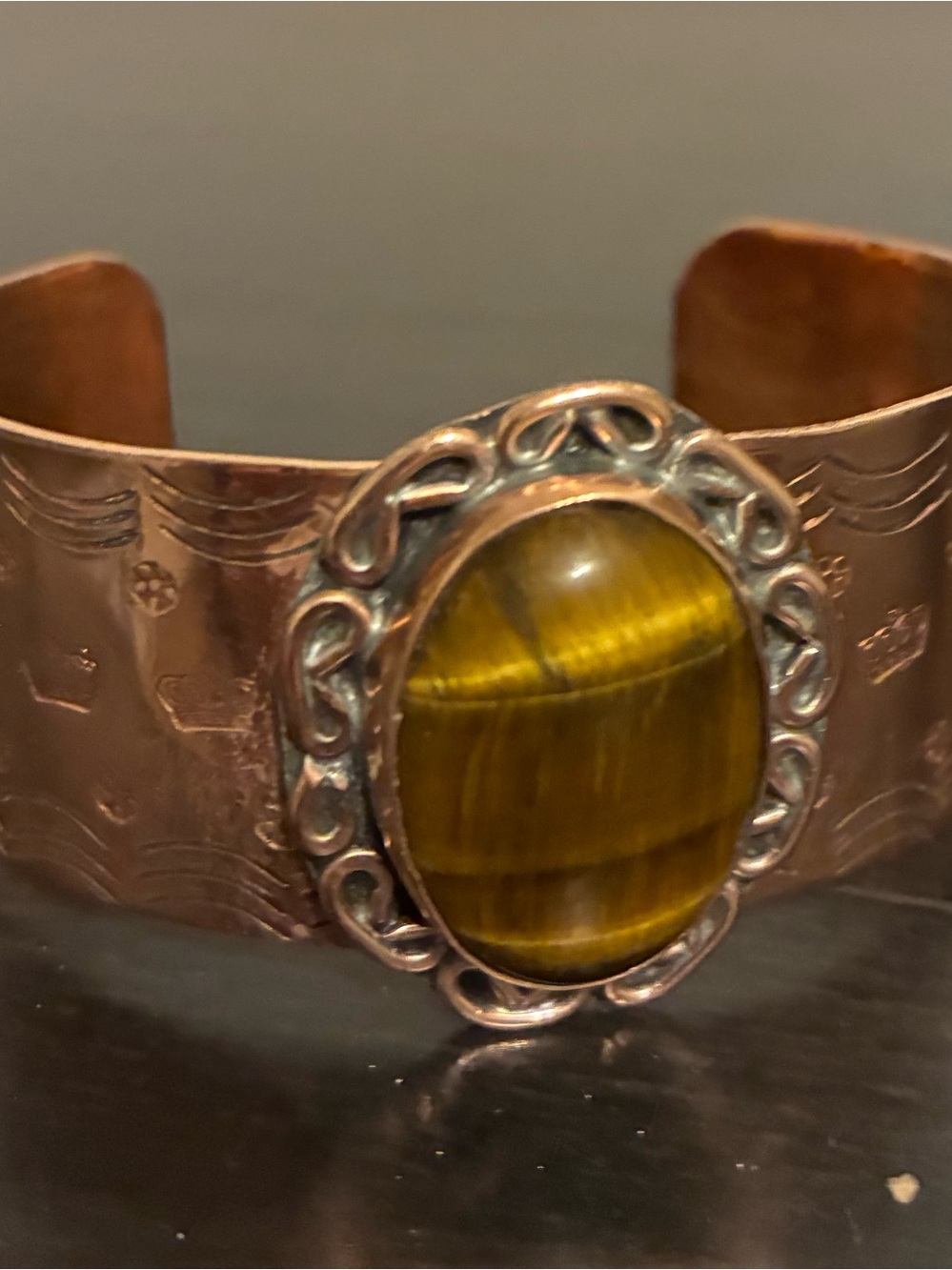 Copper cuff with tiger eye bracelet Made in Mexico New